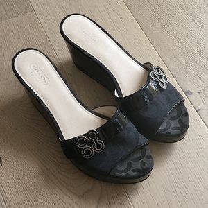 Coach GERI Black Signature Slide-On Wedge